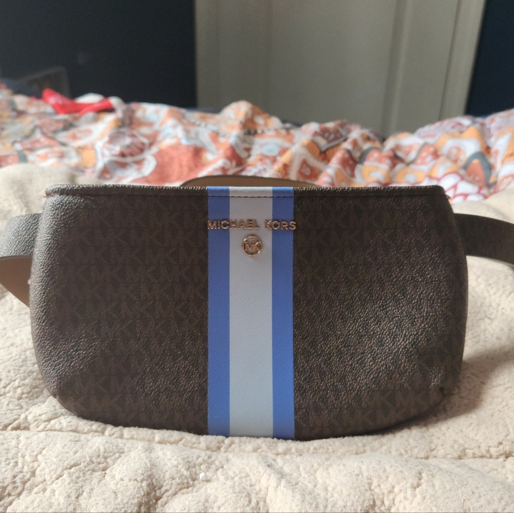 Michael Kors Brown Belt Bag with Blue Stripe